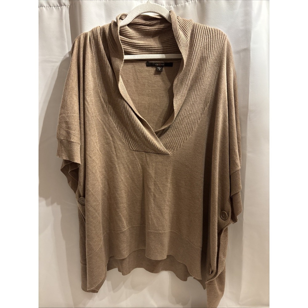 Fever Women's Tan Cowl V-Neck shawl W/Buttons Batwing Size Small